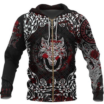 Viking Zip Hoodie - Fenrir Viking Blood 3D RLT12