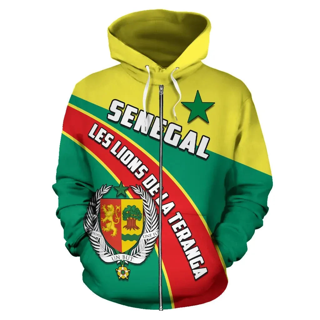 Senegal All Over Print Zip Hoodie Les Lions de la Teranga Football Style RLT6