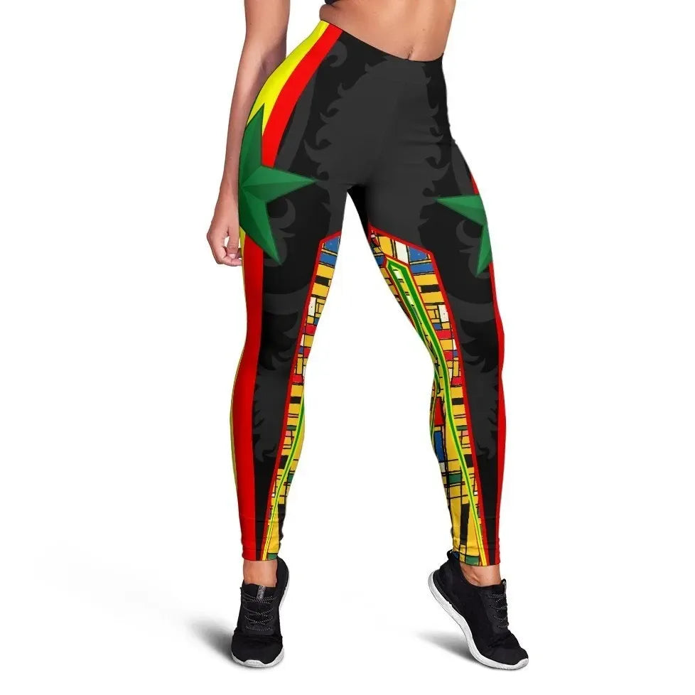 Senegal Women's Leggings Senegal Flag Color and Coat Of Arm RLT6