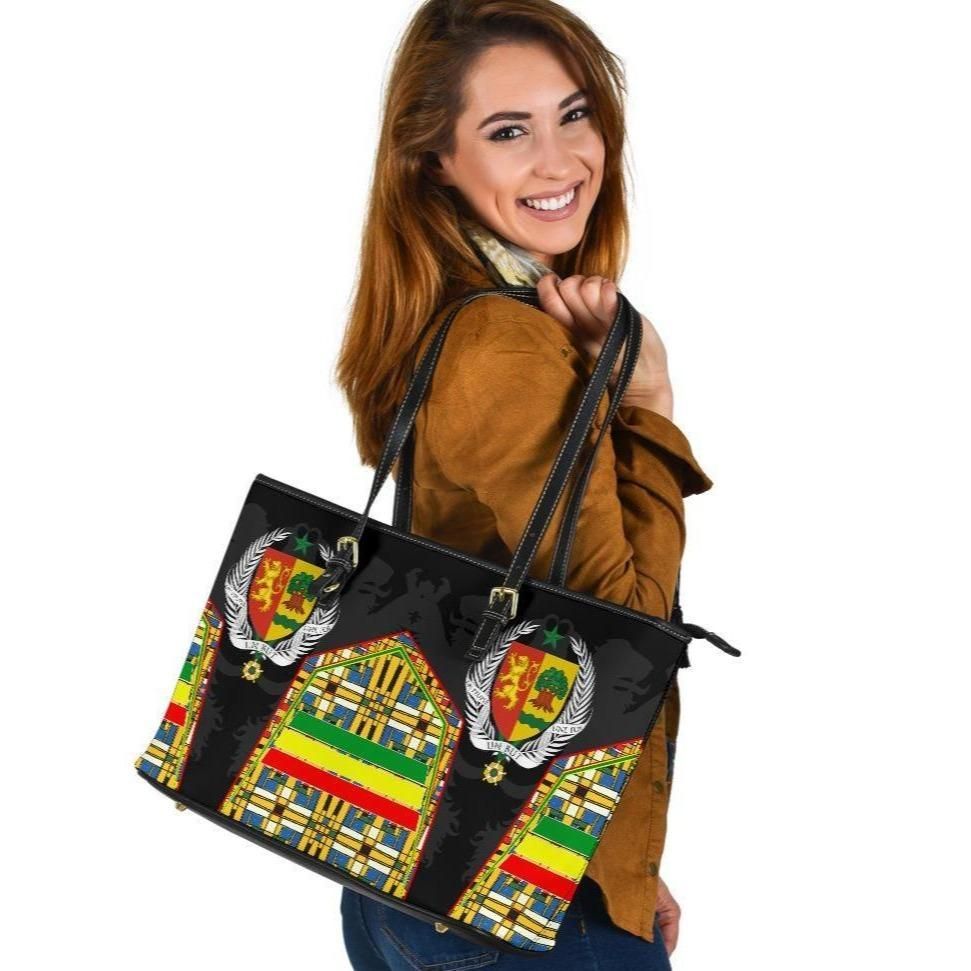 Senegal Leather Tote Bag Senegal Flag Color and Coat Of Arm RLT6