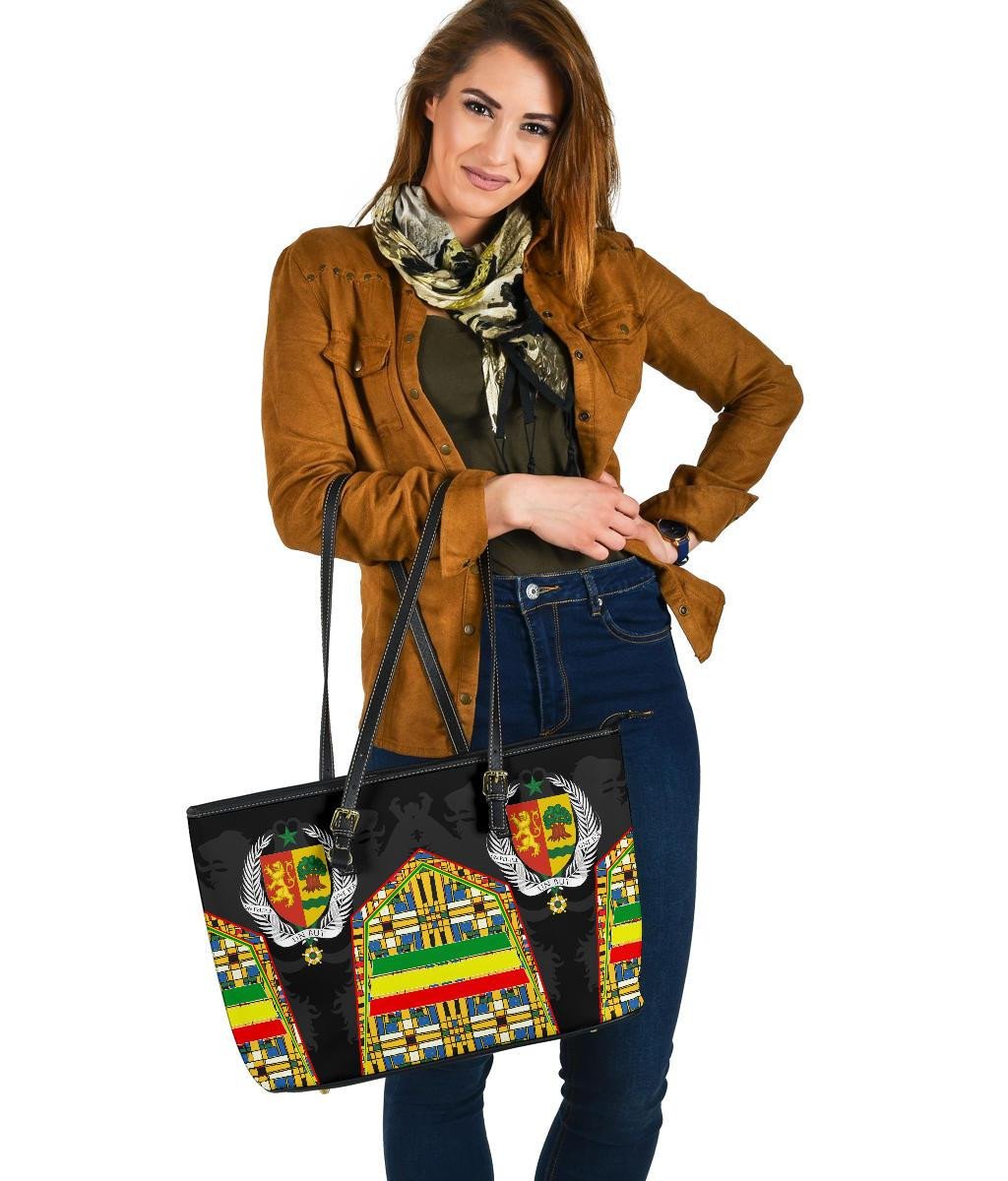 Senegal Leather Tote Bag Senegal Flag Color and Coat Of Arm RLT6