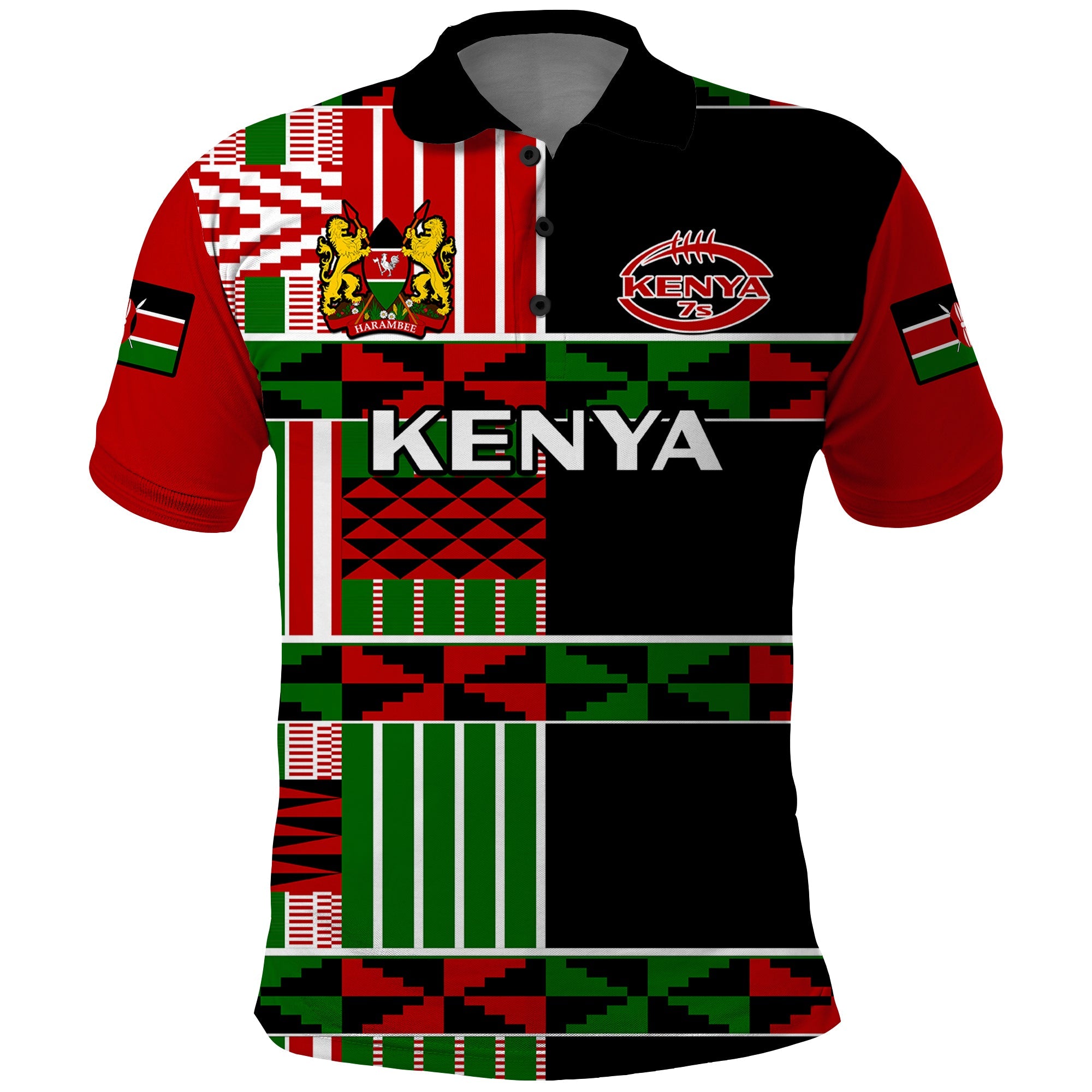 (Custom Text And Number) Kenya Rugby Sevens Kenyan Pattern Version Polo Shirt LT14