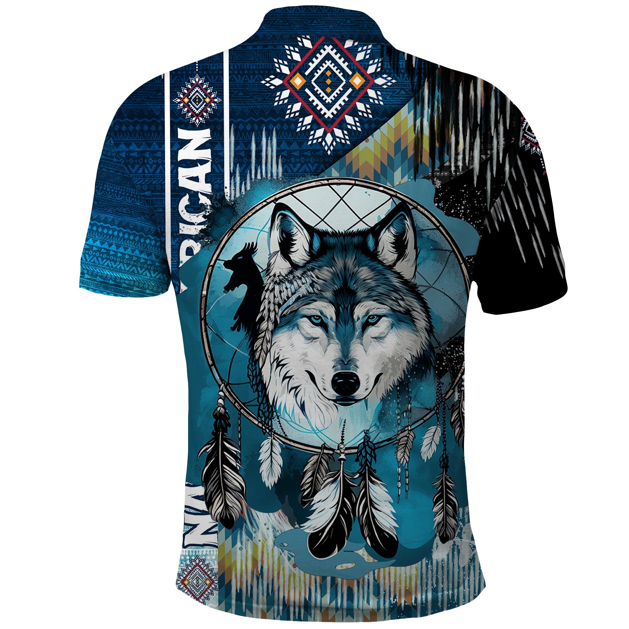Native American Wolf Dreamcatcher Blue Polo Shirt TS04