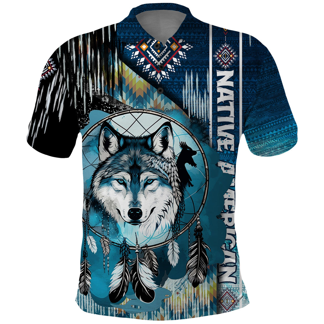 Native American Wolf Dreamcatcher Blue Polo Shirt TS04