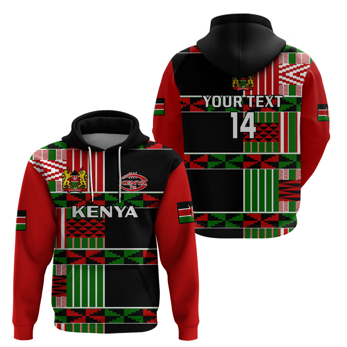 Custom Kenya Rugby Sevens Kenyan Pattern Version Hoodie LT14