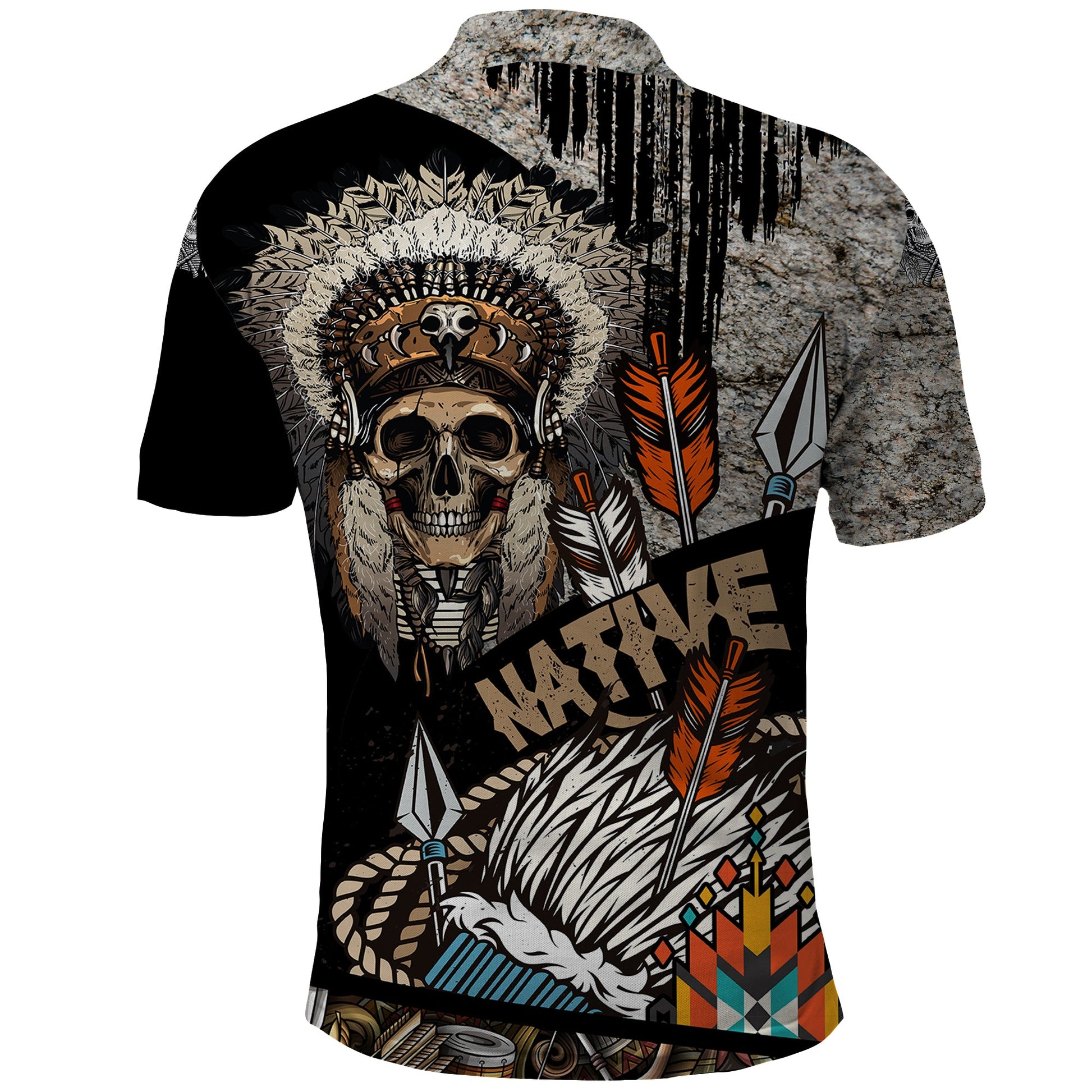 Native American Feather Headdress Abstract Grunge Pattern Polo Shirt TS04