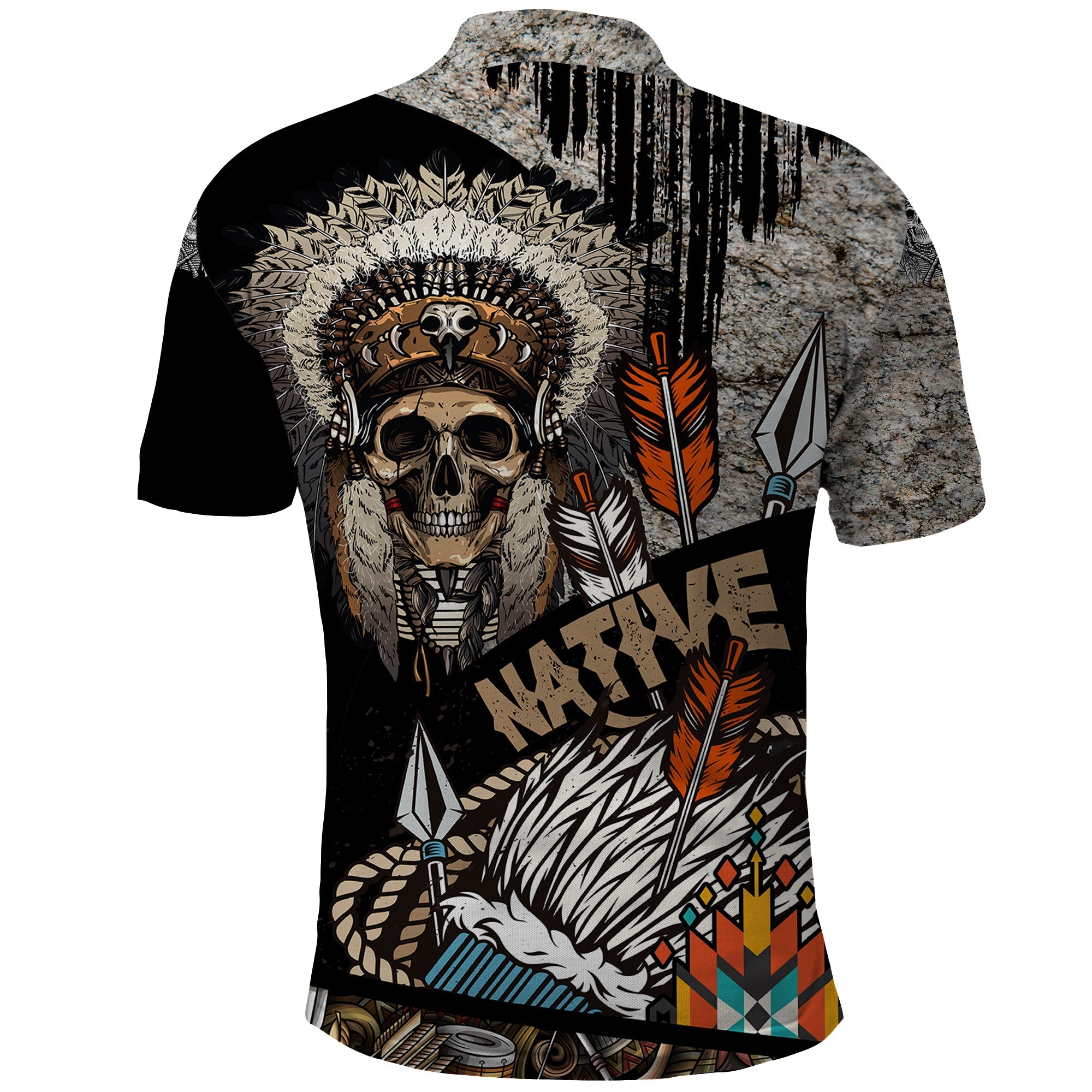 Native American Feather Headdress Abstract Grunge Pattern Polo Shirt TS04