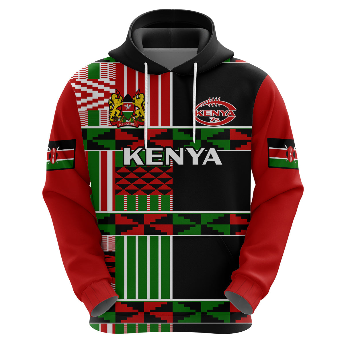 Custom Kenya Rugby Sevens Kenyan Pattern Version Hoodie LT14