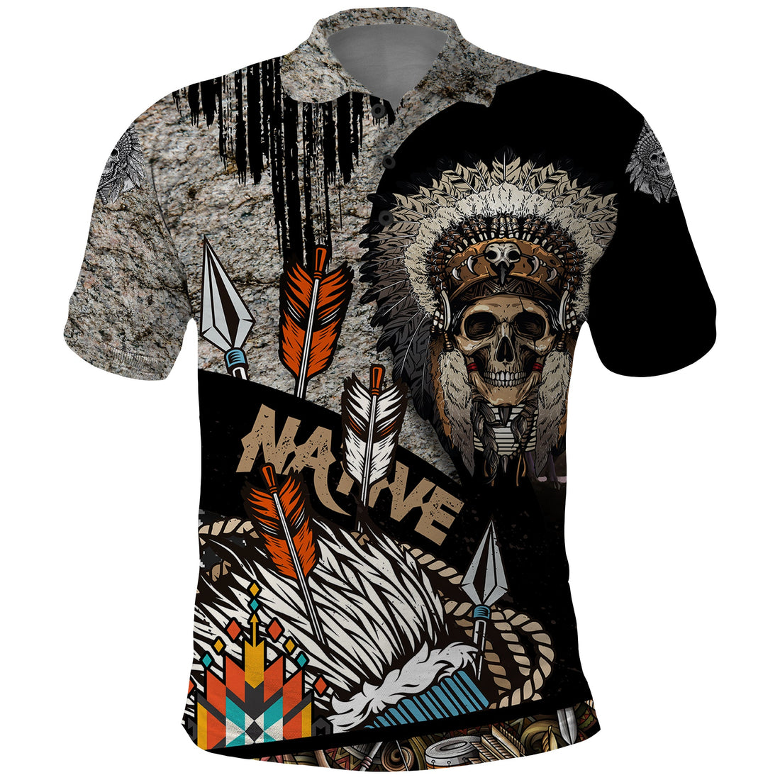 Native American Feather Headdress Abstract Grunge Pattern Polo Shirt TS04