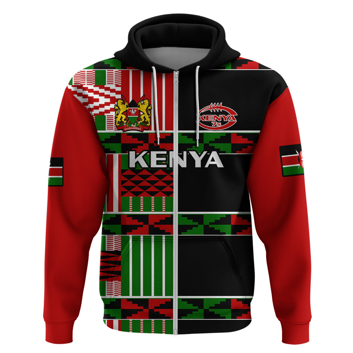 Custom Kenya Rugby Sevens Kenyan Pattern Version Hoodie LT14