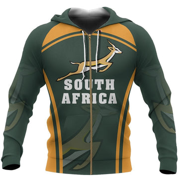 African Hoodie South Africa Springbok Zipper Hoodie Sport Style