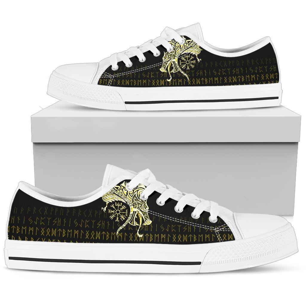 Viking Low Top Shoes, Fenrir Raven and Vegvisir Tattoo Yellow RLT12