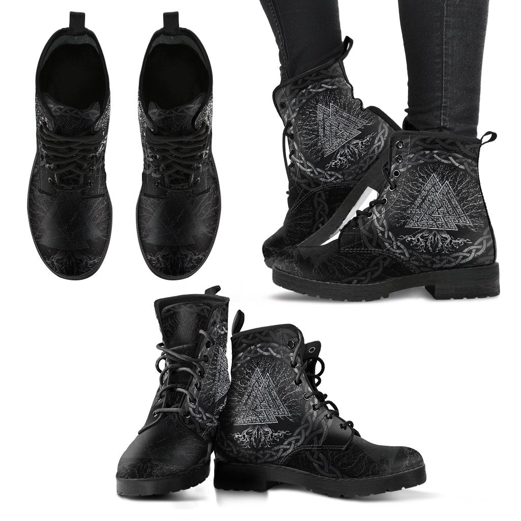 Celtic And Viking Leather Boots Valknut And Tree Of Life Yggrdrasil RLT12