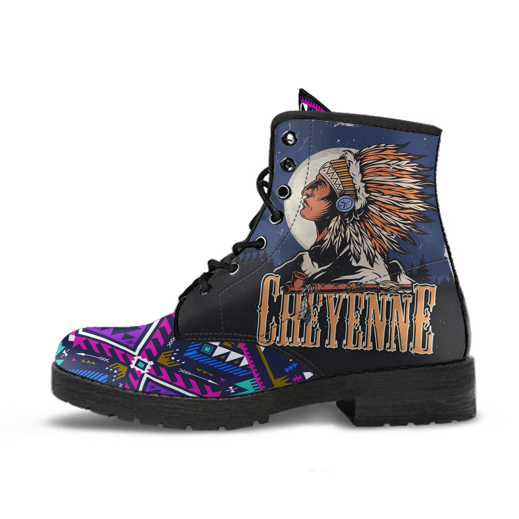 Native American Purple Tribe Pattern Leather Boots LT10