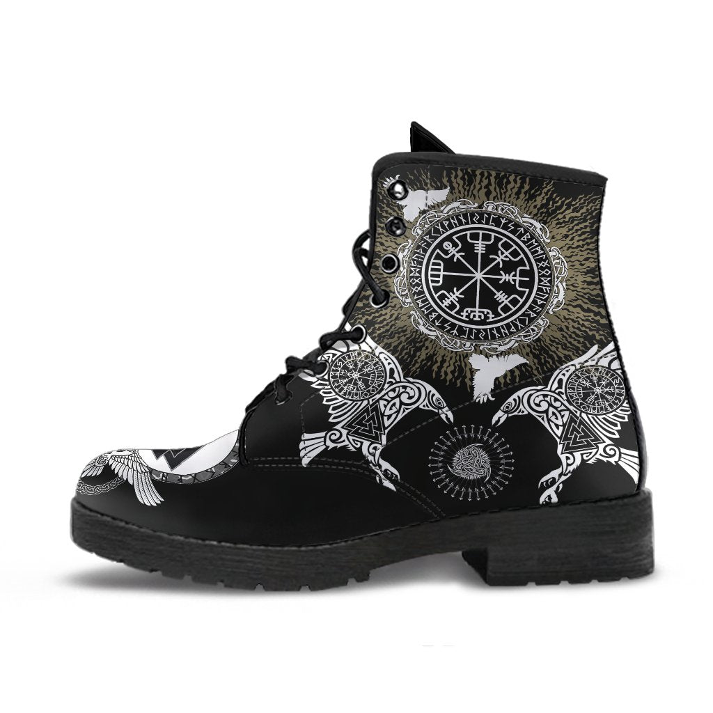 Viking Leather Boots Raven, Valknut and Vegvisir RLT12