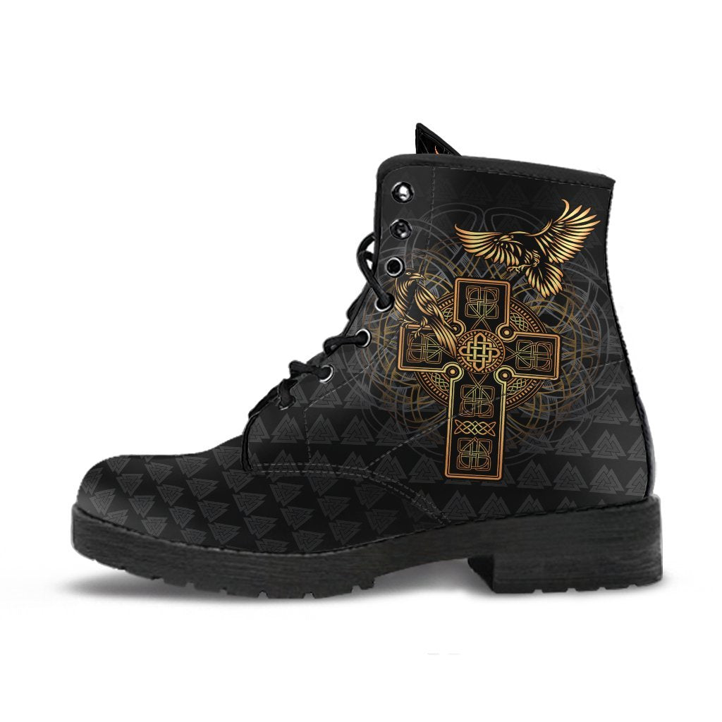 Viking Leather Boots Odin's Celtic Raven Tattoo RLT12