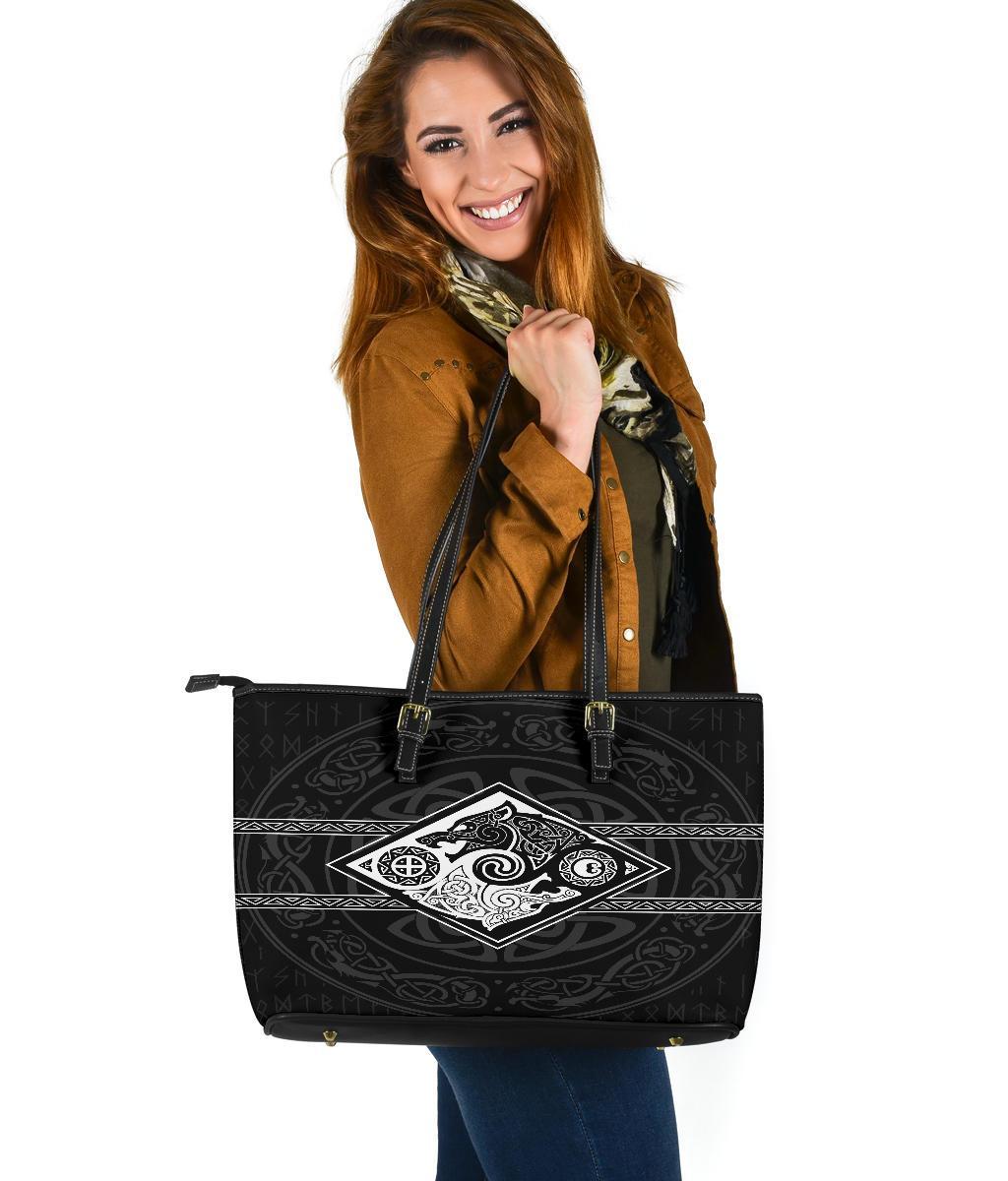 Vikings Large Leather Tote The Wolves, Skoll and Hati RLT12