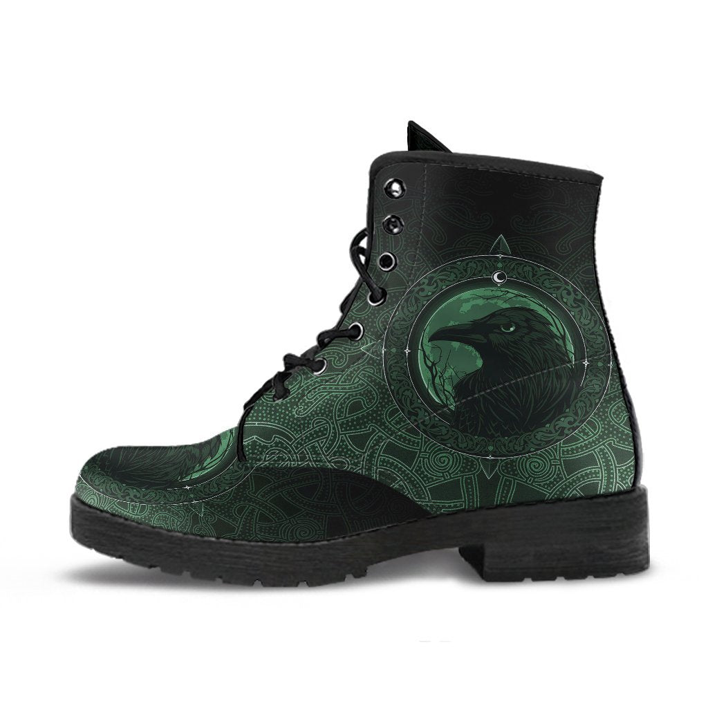 Viking Leather Boots, Ethnic Odin Raven Green RLT12