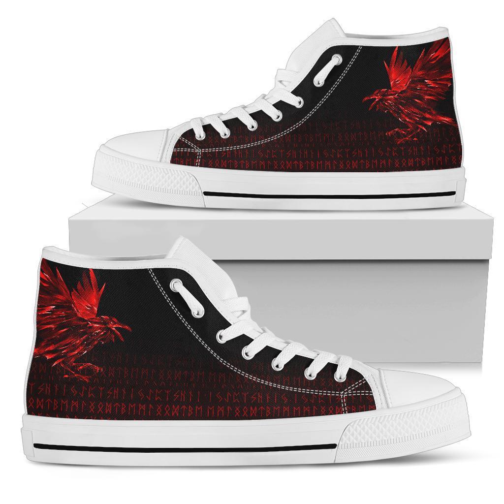 Viking High Top Shoes The Raven Of Odin Rune, Red RLT12