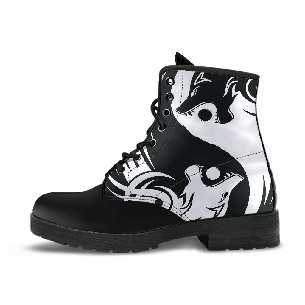 Viking Bomber Leather Boots Ying Yang Wolf RLT12