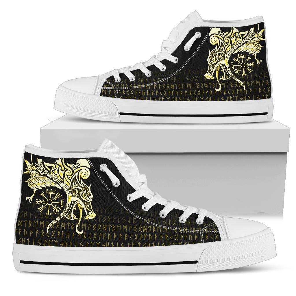 Viking High Top Shoes, Fenrir Raven and Vegvisir Tattoo Yellow RLT12