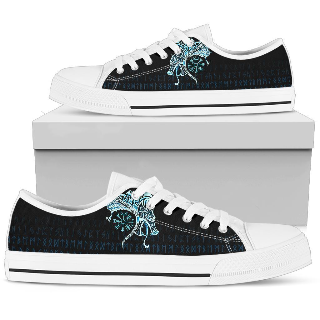 Viking Low Top Shoes, Fenrir Raven and Vegvisir Tattoo Cyan RLT12