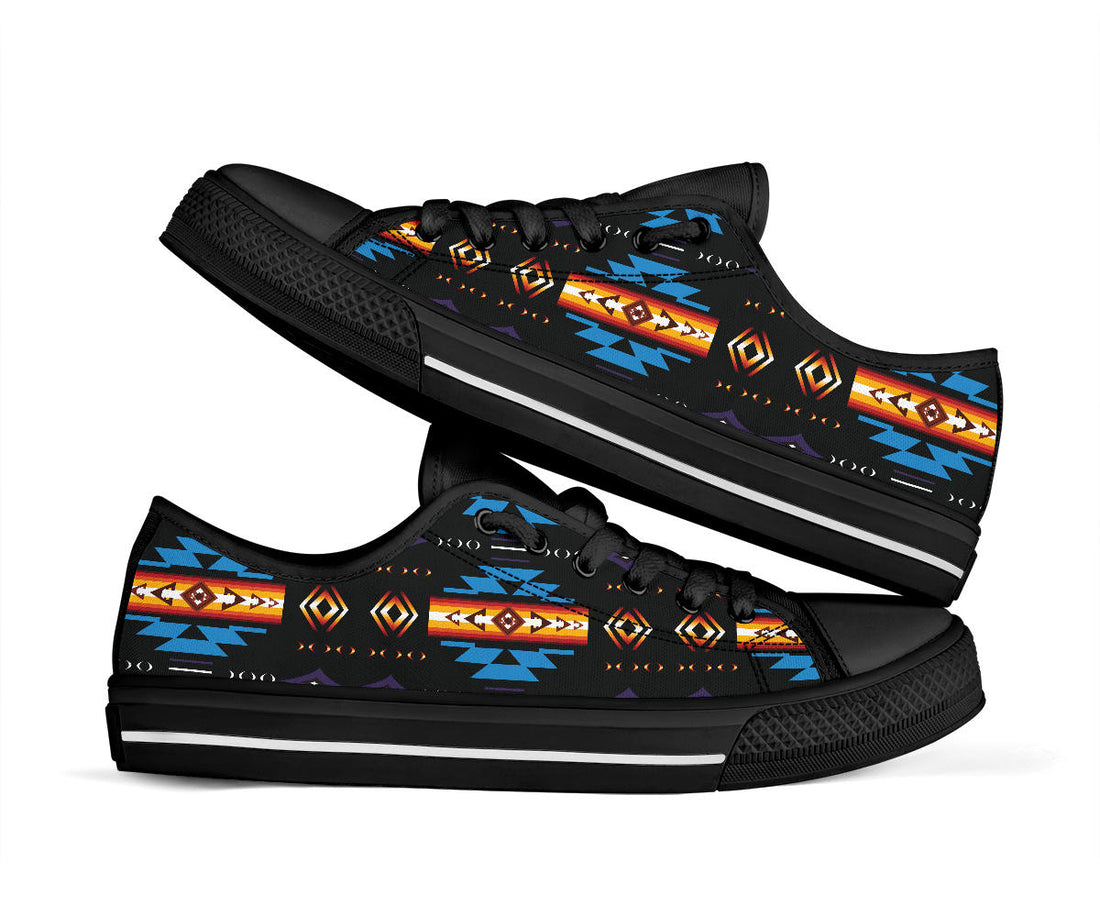 Blue Pattern Native American Low Top Shoes Black LT10