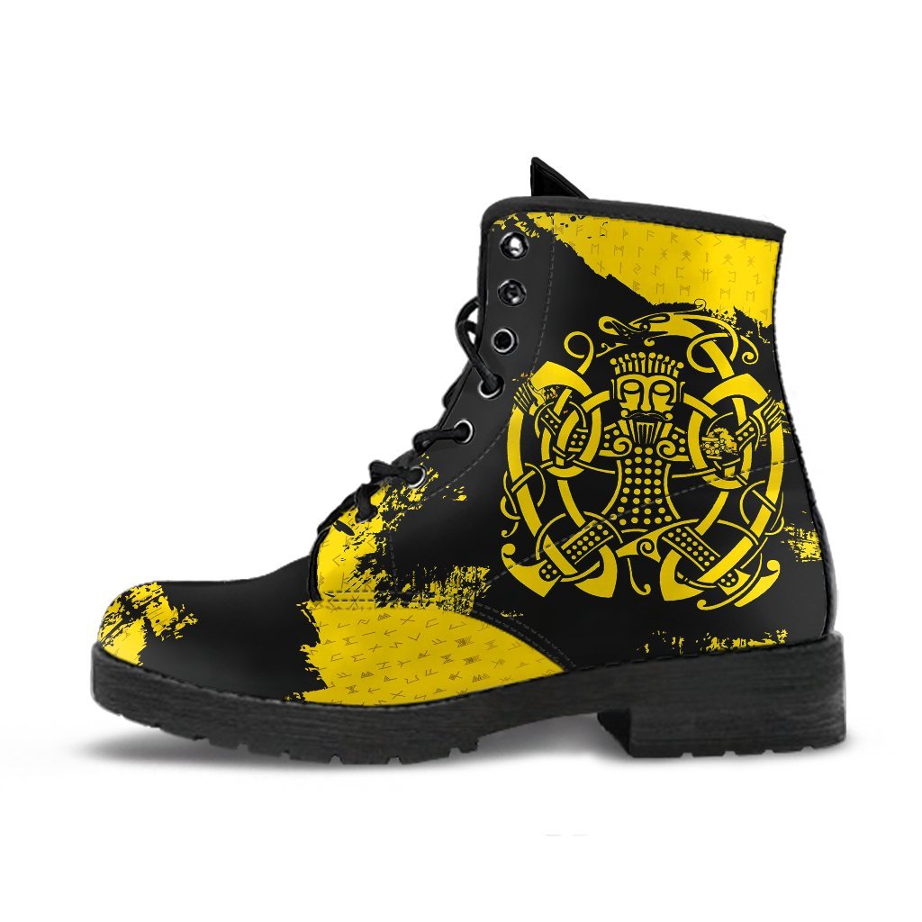 Viking Leather Boots, Loki Bound Triskele Rune Gold RLT12