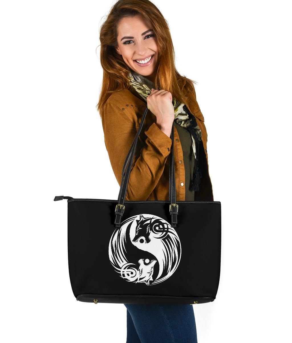 Viking Bomber Large Leather Tote Ying Yang Wolf RLT12