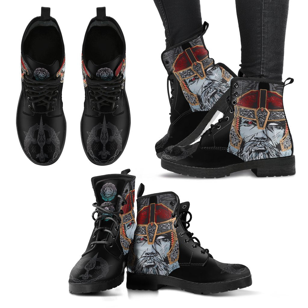 Viking Leather Boots Odin Valknut and Triple Horn RLT12
