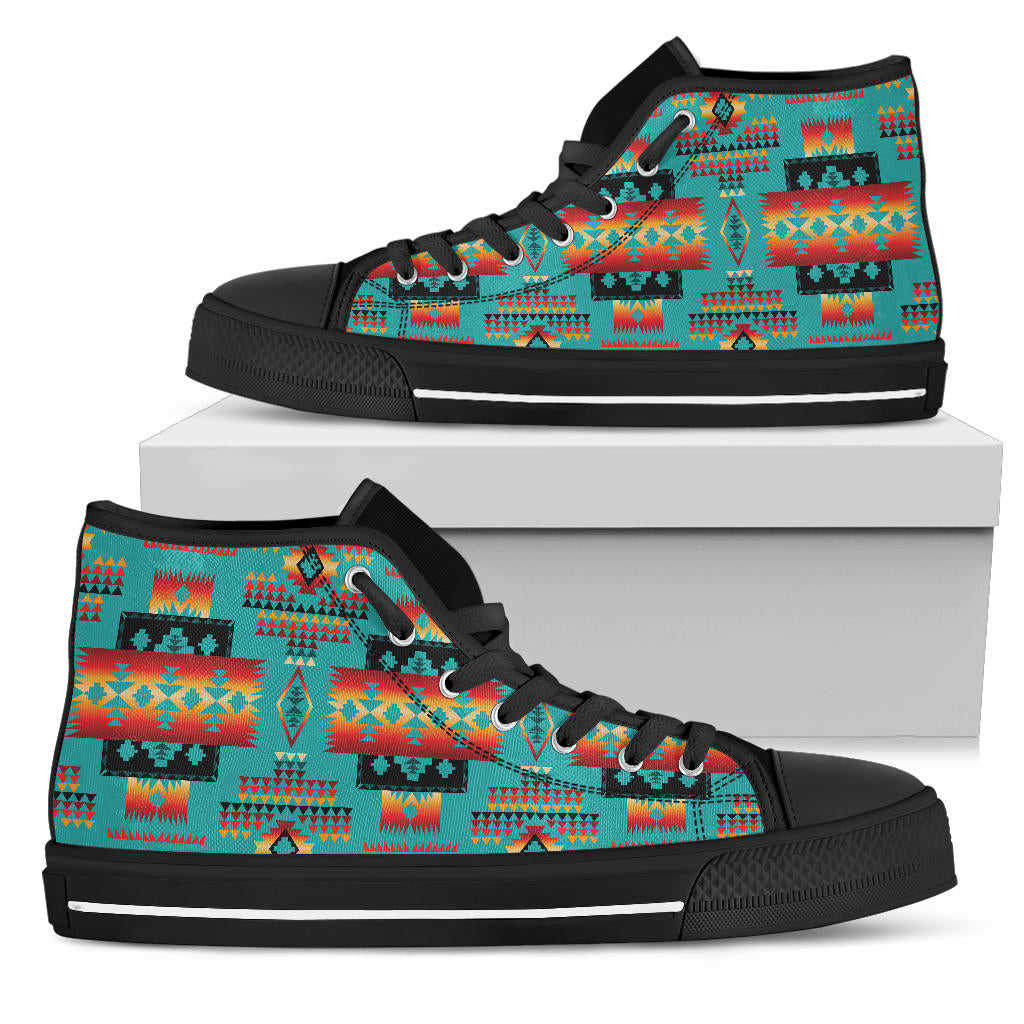 Blue Native Tribes Pattern Native American High Top Shoes LT10
