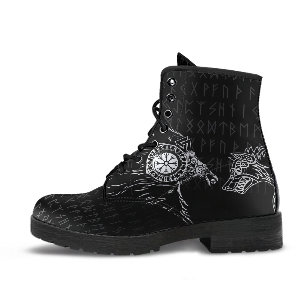 Viking Leather Boots Raven and Wolf Special Tattoo RLT12
