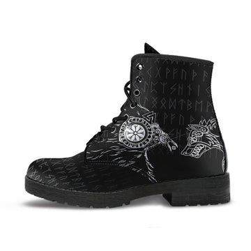 Viking Leather Boots Raven and Wolf Special Tattoo RLT12
