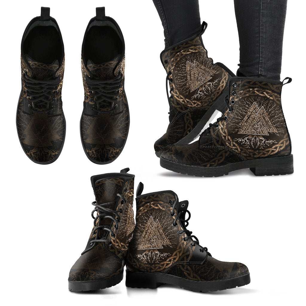 Viking Leather Boots Celtic and Valknut and Tree Of Life Yggrdrasil RLT12