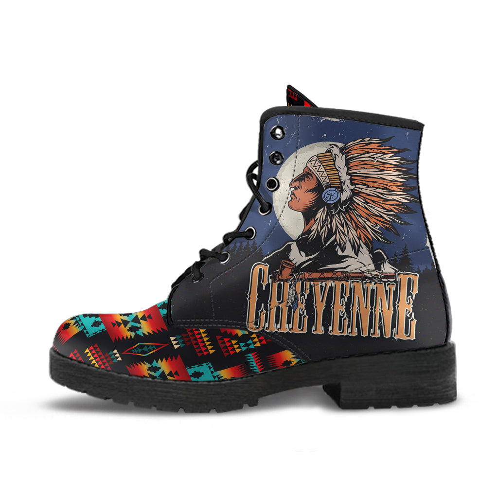 Chief Black Native Tribes Pattern Native American Leather Boot LT10