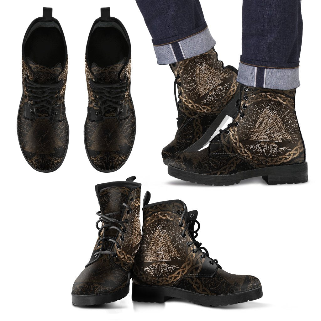 Viking Leather Boots Celtic and Valknut and Tree Of Life Yggrdrasil RLT12