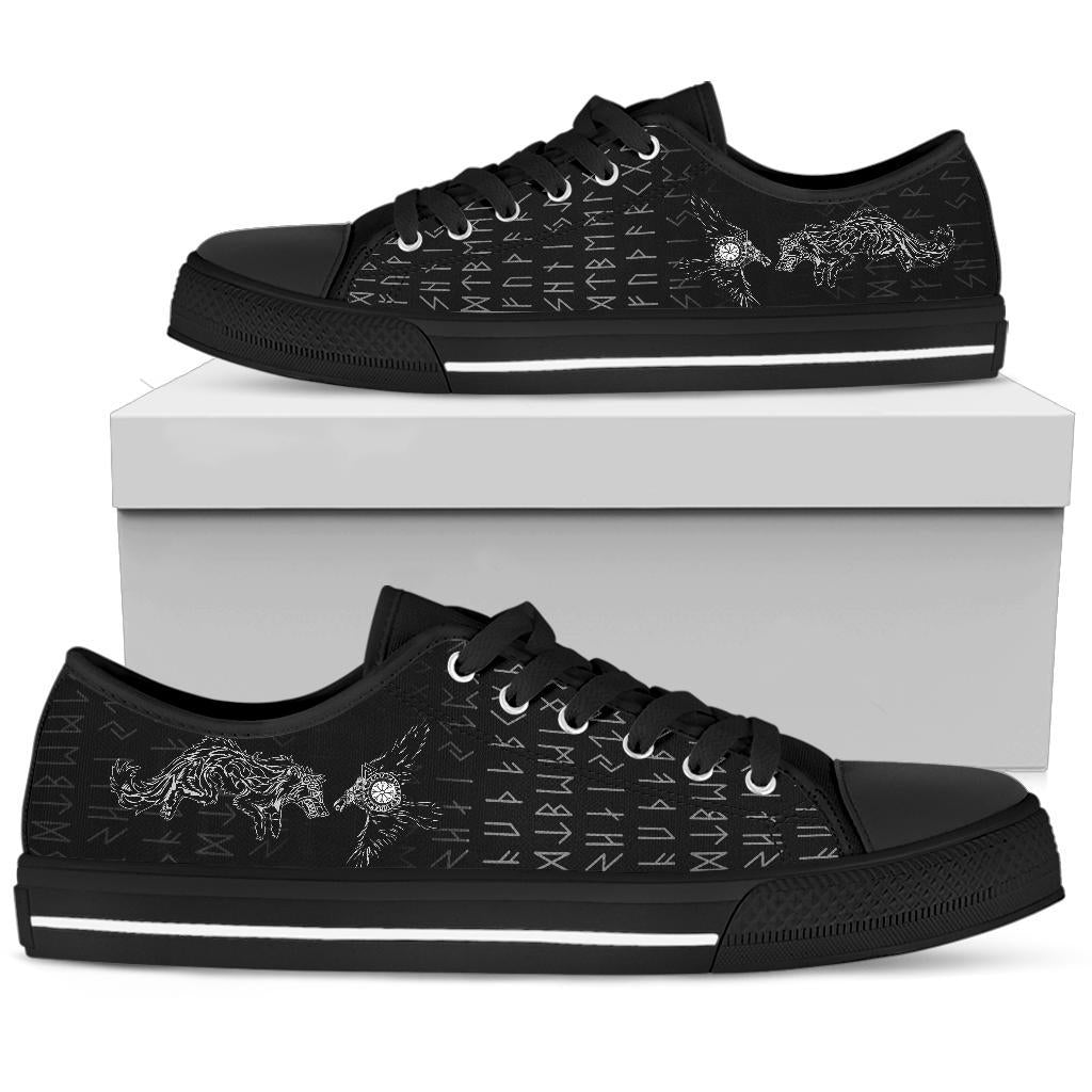Viking Low Top Shoes Raven and Wolf Special Tattoo RLT12