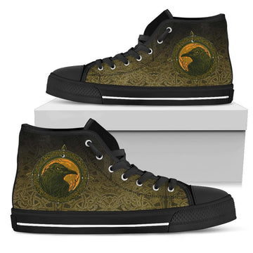 Viking High Top Shoes, Ethnic Odin Raven Gold RLT12