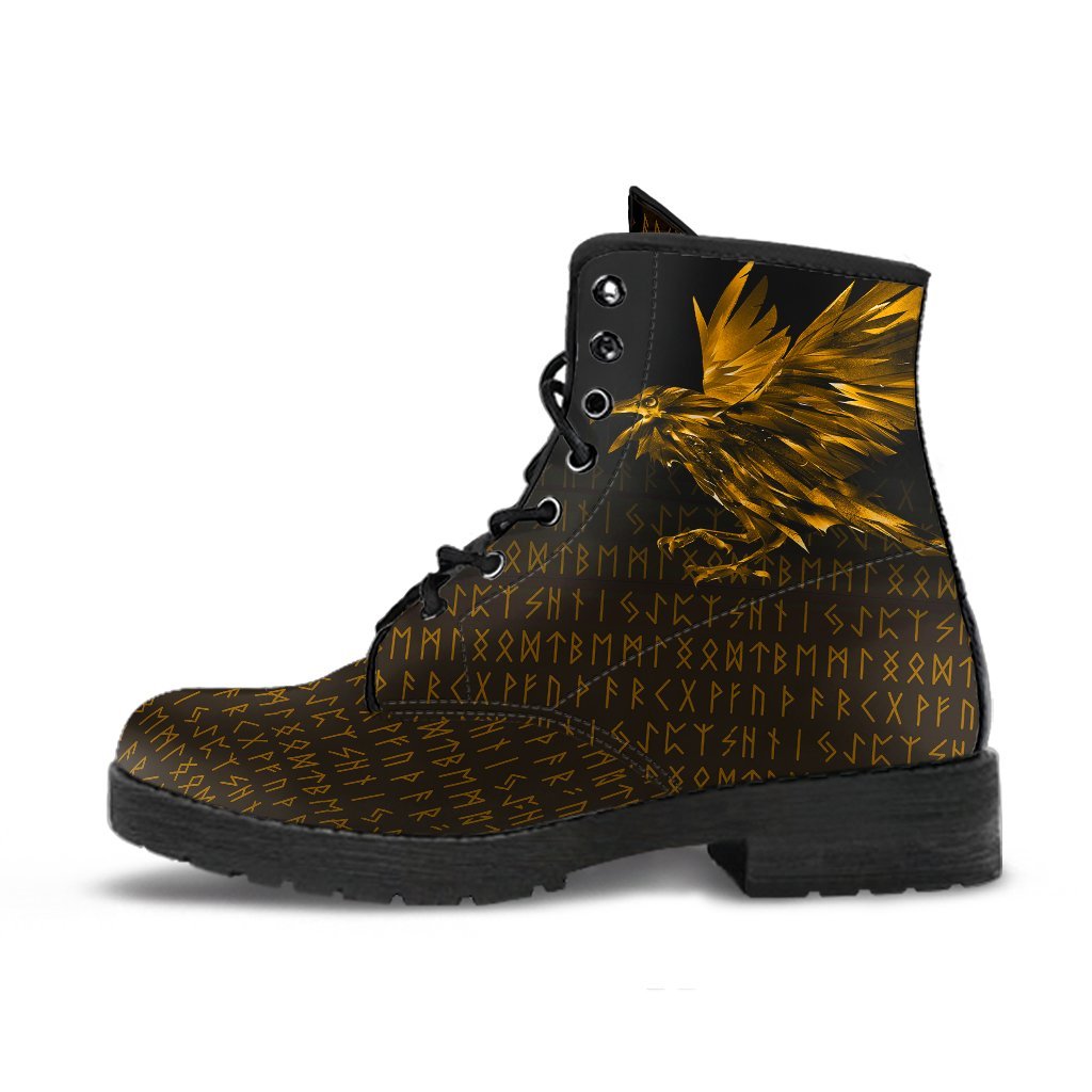 Viking Leather Boots The Raven Of Odin Rune, Gold RLT12