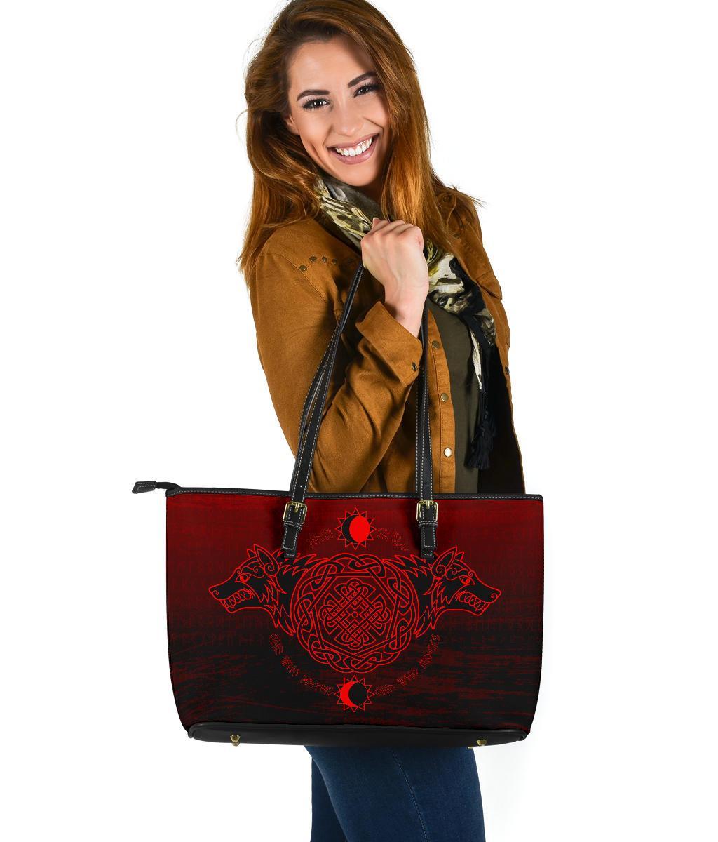 Viking Large Leather Tote Bag, Skoll and Hati RLT12