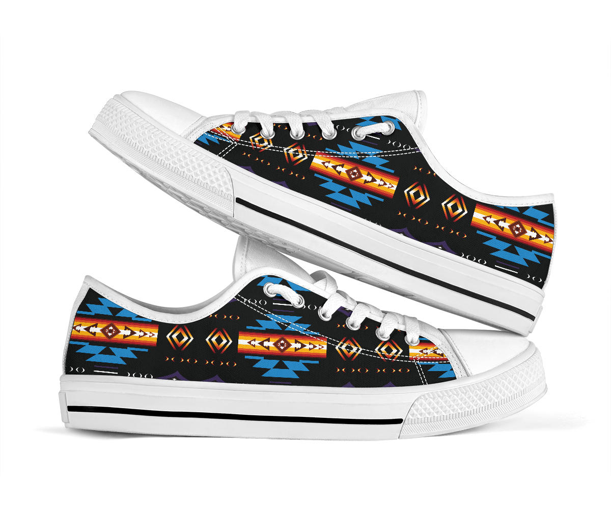 Blue Pattern Native American Low Top Shoes Black LT10