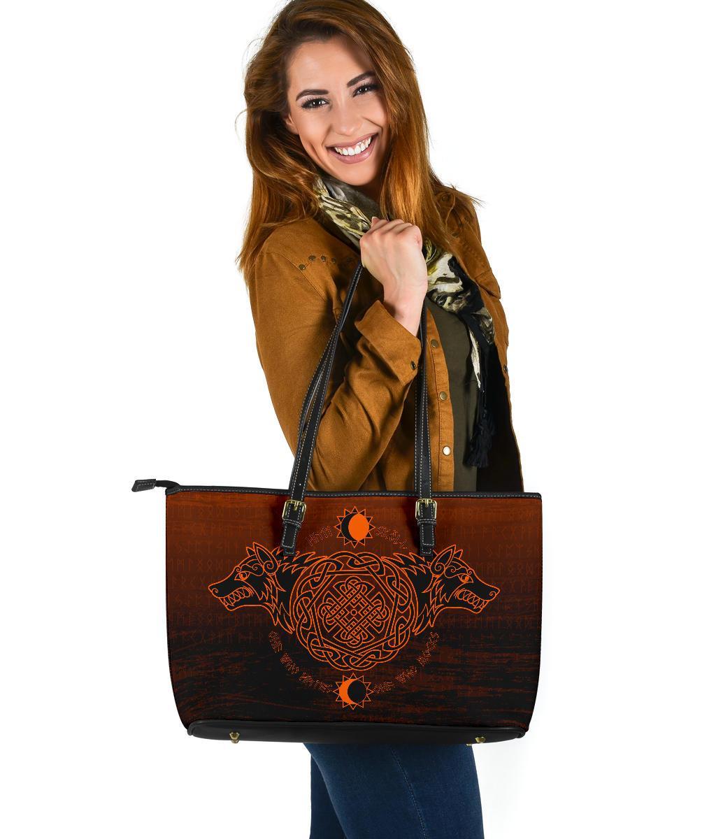 Viking Large Leather Tote, Skoll and Hati Orange RLT12