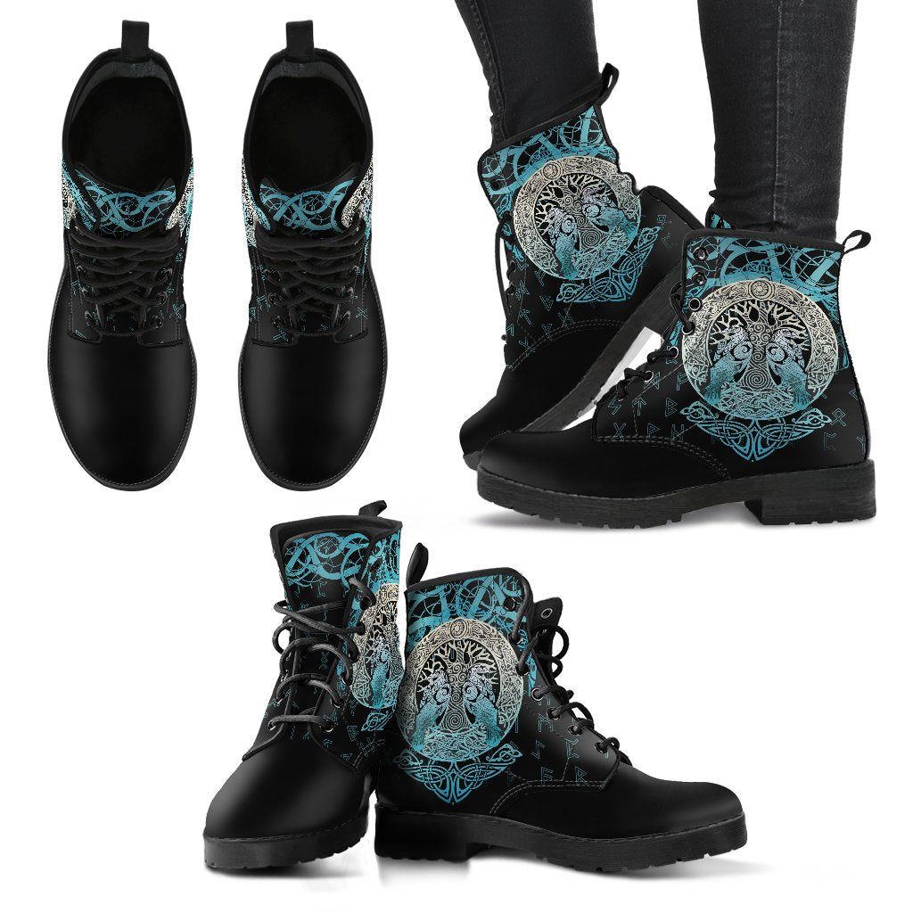 Viking Leather Boots Yggdrasil and Ravens RLT12