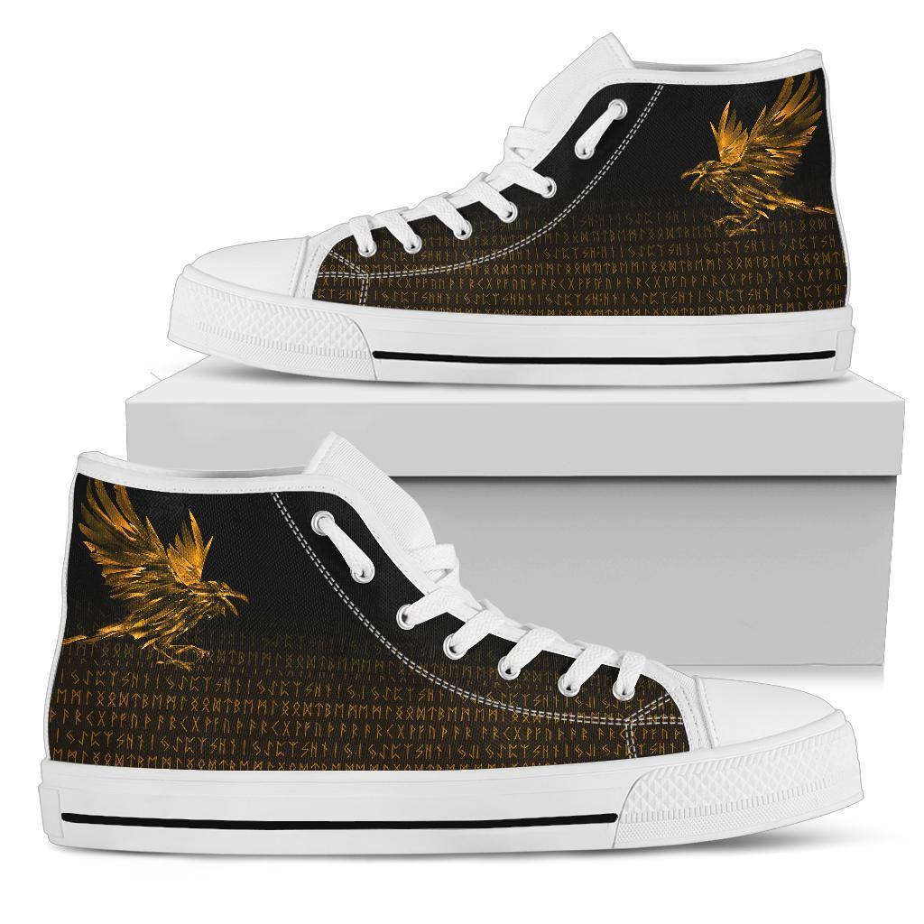 Viking High Top Shoes The Raven Of Odin Rune, Gold RLT12