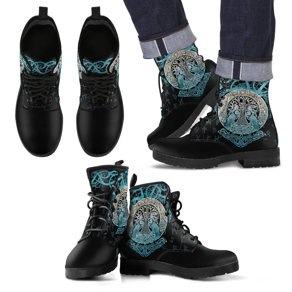 Viking Leather Boots Yggdrasil and Ravens RLT12