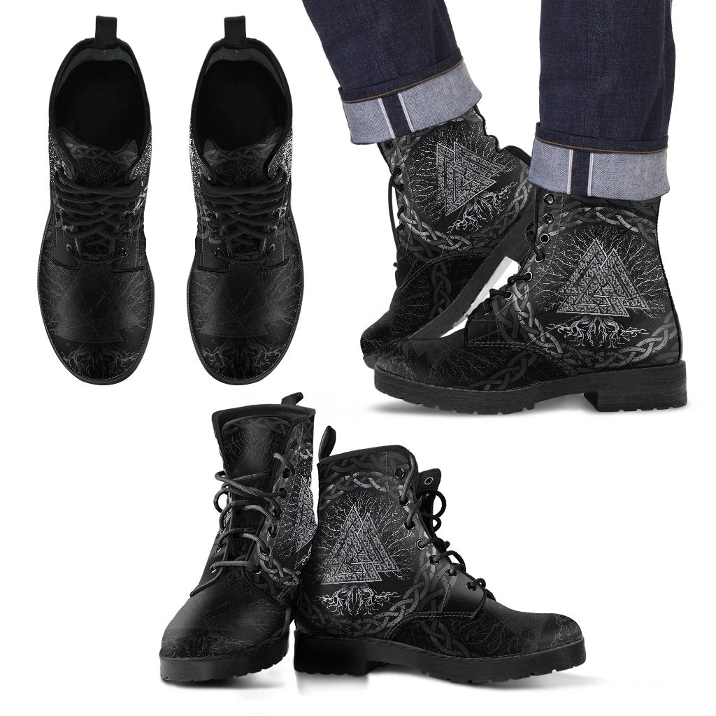 Celtic And Viking Leather Boots Valknut And Tree Of Life Yggrdrasil RLT12