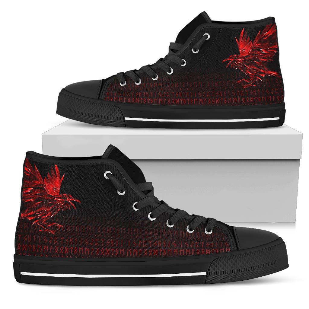 Viking High Top Shoes The Raven Of Odin Rune, Red RLT12