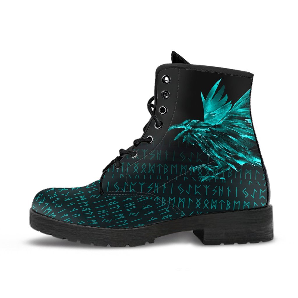Viking Leather Boots The Raven Of Odin Rune Cyan RLT12