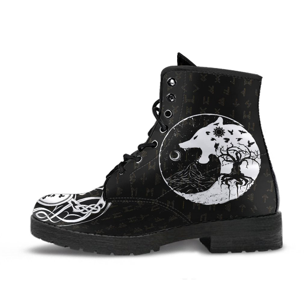 Viking Leather Boots, Skoll and Hati Rune Tattoo RLT12