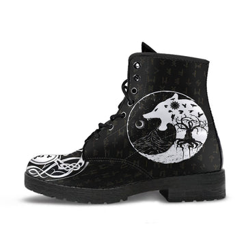 Viking Leather Boots, Skoll and Hati Rune Tattoo RLT12